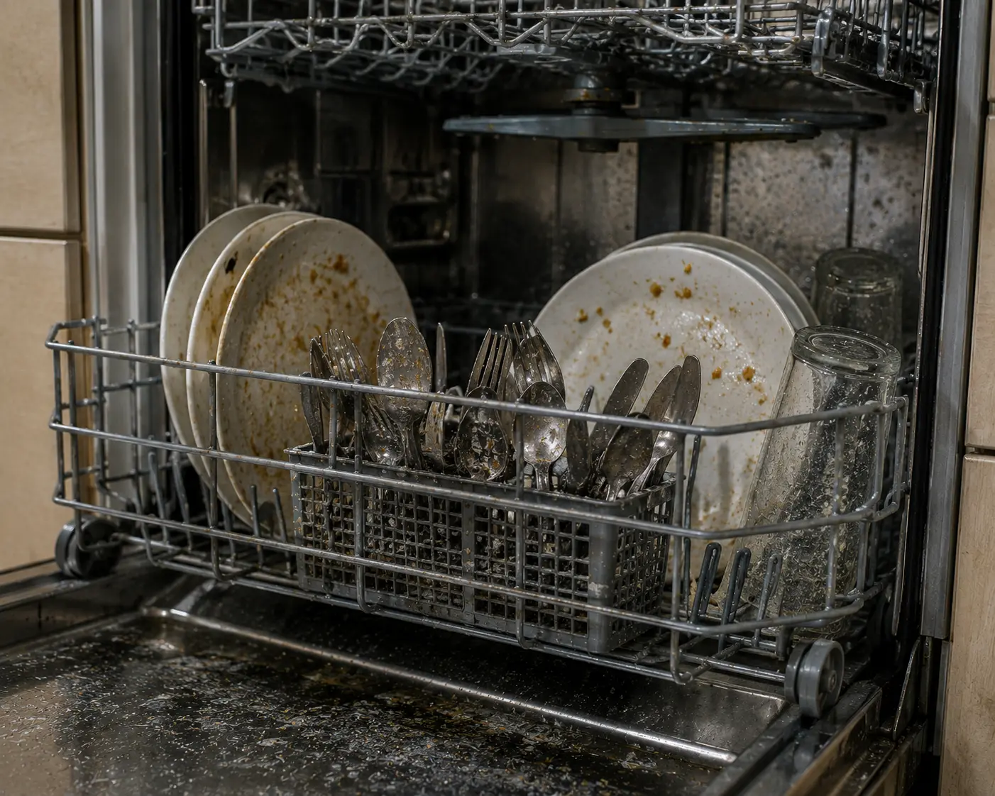 Technical troubleshooting and multimeter testing for Dishwasher Repair showing Not Cleaning / Cloudy Residue issue