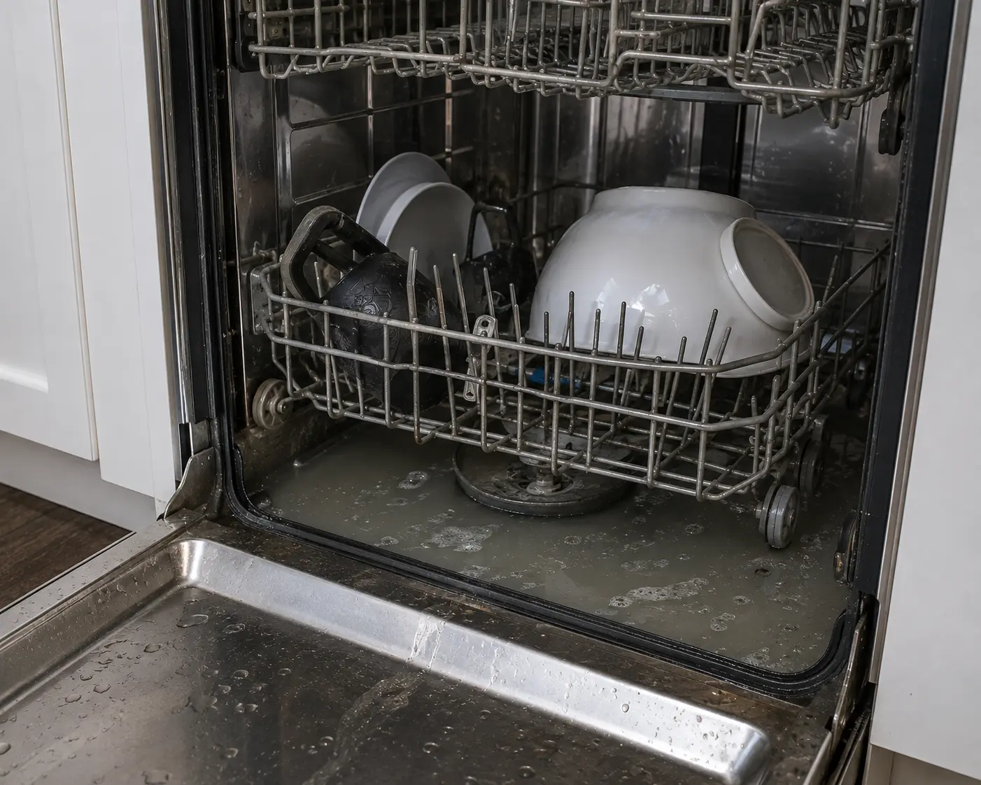 Technical troubleshooting and multimeter testing for Dishwasher Repair showing Not Draining / Standing Water issue