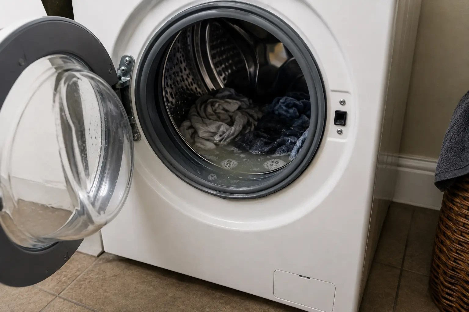 Technical troubleshooting and multimeter testing for Washer Repair showing Not Draining / Standing Water issue