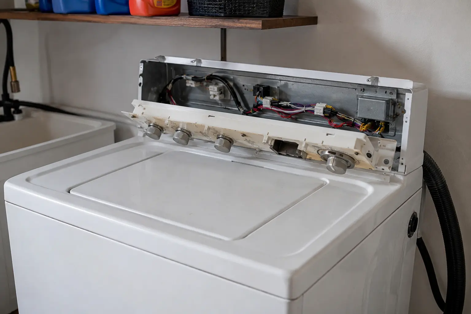 Technical troubleshooting and multimeter testing for Washer Repair showing Won't Turn On / Trips Breaker issue